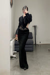OUDE WAAG velvet lace stitching short suit OW-23SS-JK06 black